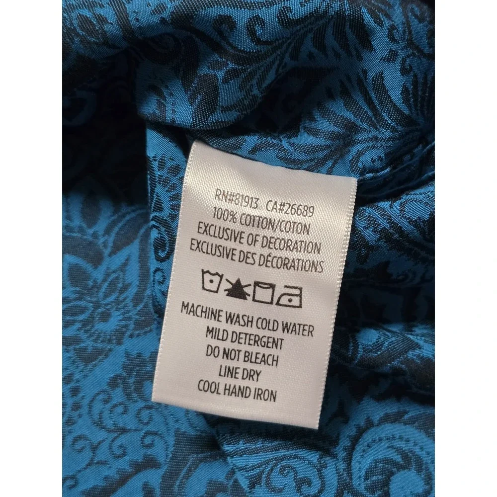 Robert Graham Mens XL Shirt S/S Blue Demask Geometric Paisley Floral Flip‎ Cuff - Picture 10 of 14